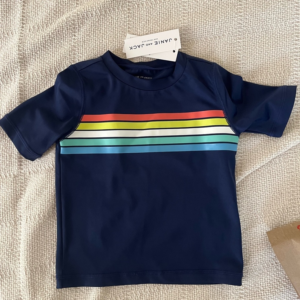 Janie and Jack Navy Swim Shirt with Vibrant Stripes
